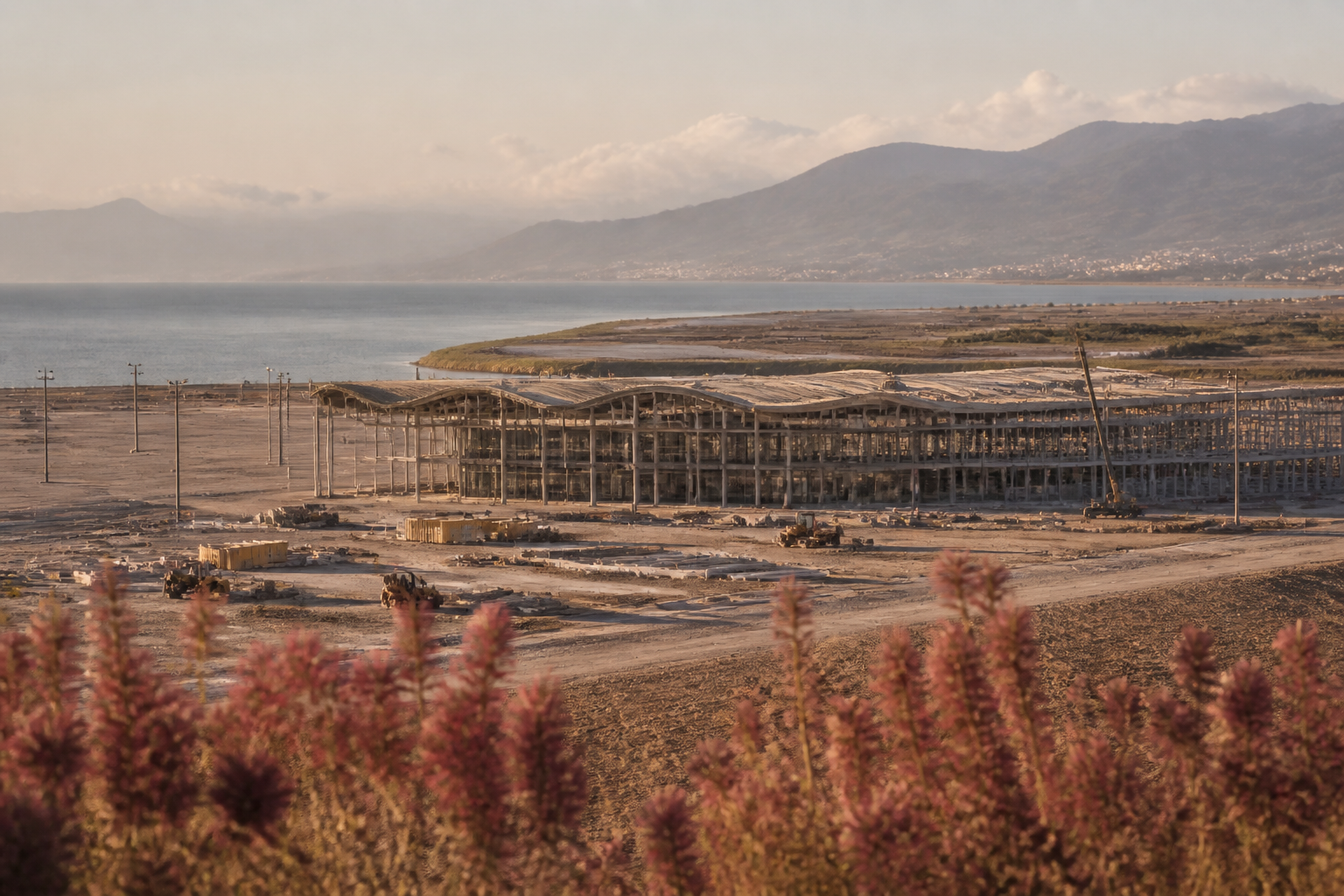 Redaktionell illustration: The construction site of Vlora International Airport